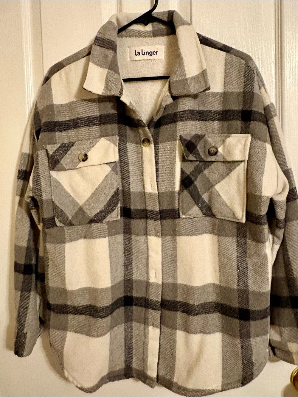 Men's Cream & Gray Plaid Lightweight Shirt Jacket